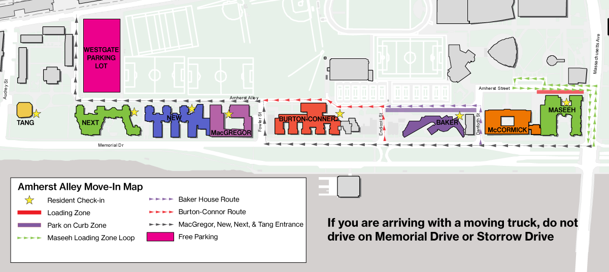 Move in map for Maseeh, Baker, Burton Conner, MacGregor, New, Next, and Tang