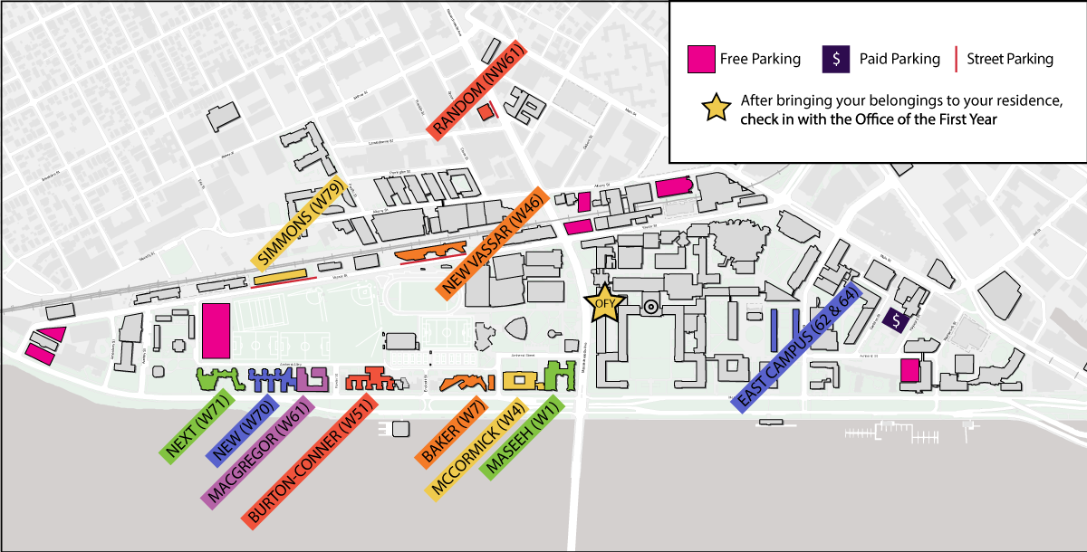 Map of residences and nearby parking lots